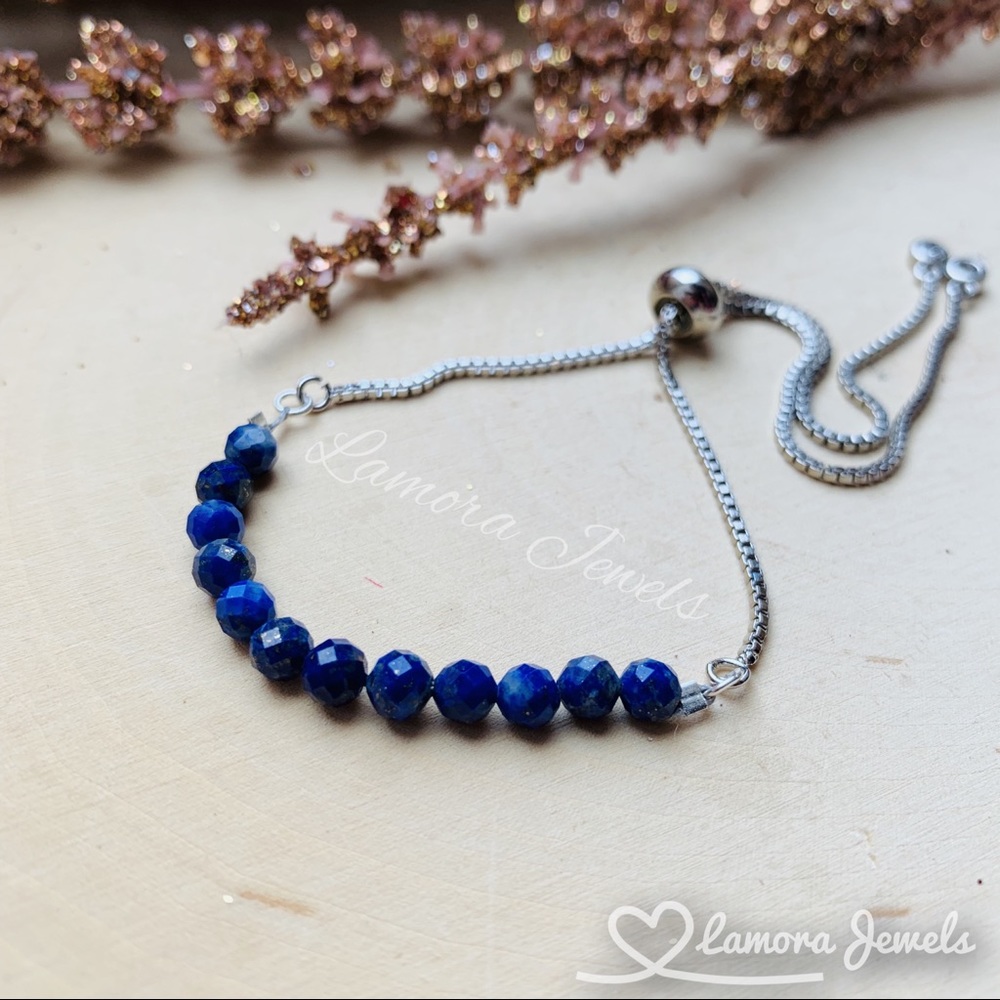 Lapis Lazuli Gemstone Silver Adjustable Bracelet